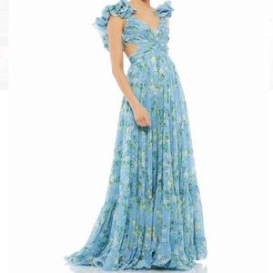 Mac Duggal Floral Chiffon Cutout Ballgown